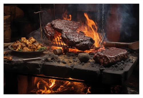 Wallario Poster - Urige Grillkunst: Steakschmiede in Premiumqualität, Größe: 61 x 91,5 cm (Maxiposter)