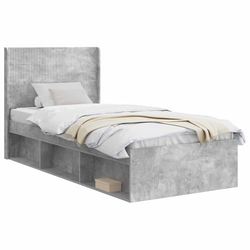 vidaXL Bettgestell mit Stauraum und Kopfteil Betongrau 90 x 190 cm, Moderner Bettgestell, stylische Kopfteil, rechteckiger Stauraum, platzsparende Möbel für Dein Schlafzimmer
