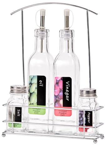 5-Teiliges Menagenset Salz Pfeffer Streuer Essig Öl Spender Küche mit halter Mettal Neu