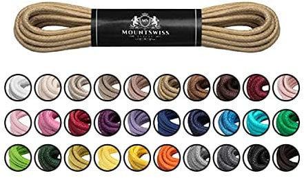 Cordones Mount Swiss© Luxury encerados y redondos para zapatos de traje y de piel, 2 - 3 mm de diámetro, 45 - 120 cm de longitud, color Beige, talla 75 cm