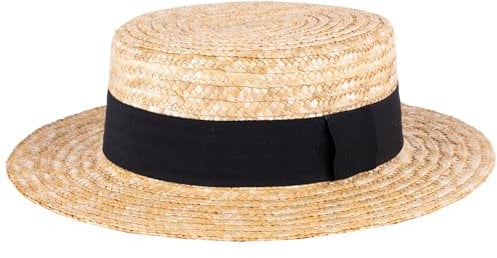 ZAKIRA Classic Straw Boater Hat Handmade from Natural Straw (Black Band, XL)
