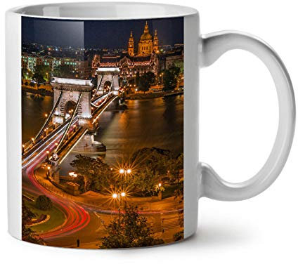 Brücke Kunst Budapest Keramiktasse, Stadt, Dorf - 11 oz Tasse - Großer, Easy-Grip-Griff, Zwei-seitiger Druck, Ideal für Kaffee- und Teetrinker von Wellcoda