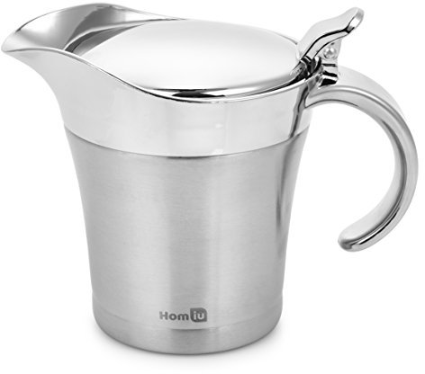 Homiu Gravy Boat Stainless Steel Double Insulated Hinged 500ml Large Capacity Perfect for Gravy, Custard, Cream or Sauce