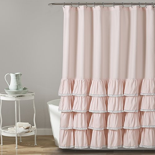 Lush Decor Ella Rideau de Douche à Volants en Dentelle, Polyester, Rose poudré, 72 inches x 72 inches