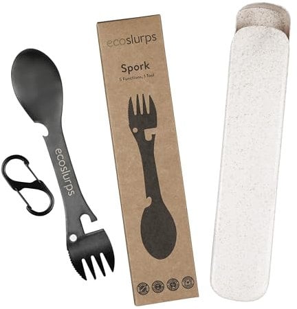 EcoSlurps Spork - British Brand - Premium 304 Stainless Steel Reusable Sporksx - Camping Cutlery Set in Eco-Friendly Travel Case and Carry Clip (1 Spork)