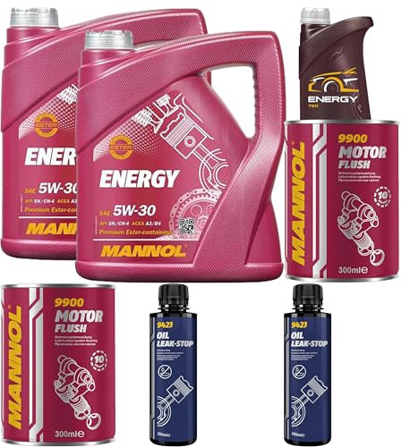 9L Motoröl MANNOL Energy 5W-30 2x MANNOL Leak-Stop ADDITIV+Motor Flush