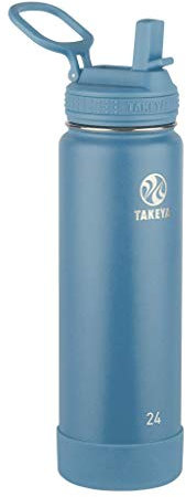 Takeya 51237 885395512372 Actives Insulated Stainless Steel Bottle, Straw Lid, Plastic, Bluestone