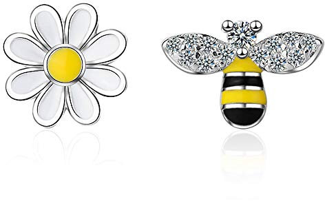 Süße Bienen Gänseblümchen Ohrringe für Frauen und Mädchen Zirkonia Ohrringe Winzige Honigbienen Ohrstecker Blumen Knorpel Ohrstecker