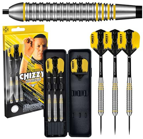 Harrows Chizzy Hochwertige Legierung Darts | Steel Tip Darts Set mit Etui | 21g, 22g, 23g & 24g | Inklusive Supergrip Schäfte & 100 Mikron Chizzy Flights, 21g