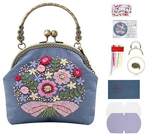 Stickpaket, 16,5 cm Basteltaschen, Geldbörse, Handtasche, Stickpaket, tragbar, für Anfänger (nicht fertig) [Blume]Teller