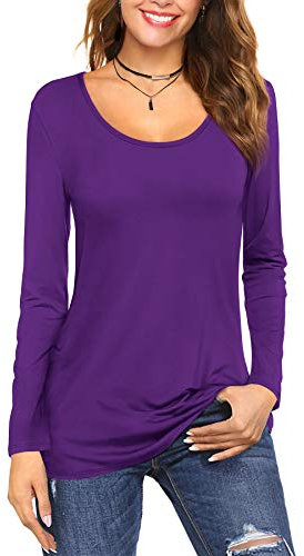 Florboom Women Crew Neck T Shirt Plain Long Sleeve Cotton Tee Shirts Purple 8 10