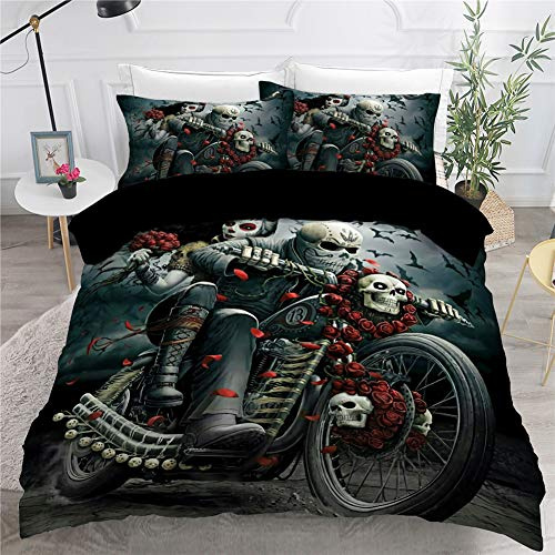 Timiany Bettwäsche Set Schädel & Rosen Bettbezug 135x200cm, Halloween Gotisch Totenkopf Hypoallergen Mikrofaser Bettbezüge Und 2 Kissenbezug 80x80cm (Halloween,155x220+80x80)