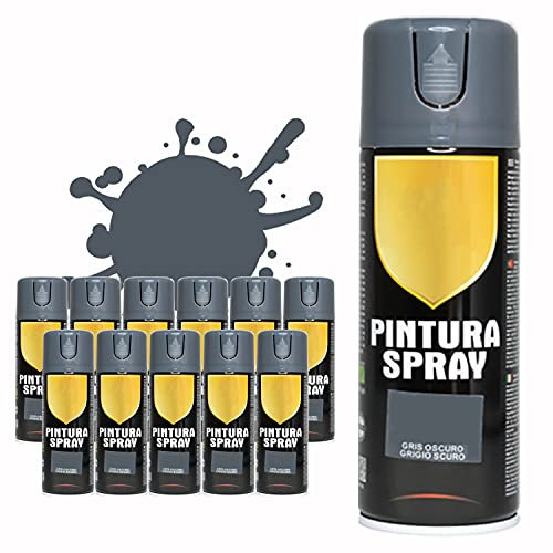 BESCH Pintura Spray 400ml para Metal/Madera/Plástico (Gris Oscuro, 400 ml (Paquete de 12)