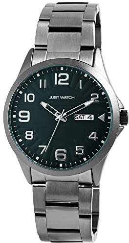 Just Watch Herren Uhr Edelstahl Armband Leuchtzeiger Datum Analog Quarz JW20114 (anthrazit dunkleblau)