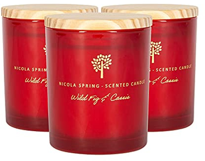 Nicola Spring Wild Fig & Cassis Scented Candle - 130g - 3 Pack - 21 Hour Burning Time Natural Soy Wax Single Wick Candles Relaxing Fragrance Aromatherapy Gift Set