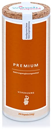 Wunschkapsel VERDAUUNG Premium Ergänzung | unterstützt Resorption und Darmfunktion | exklusives Sango-Mineral mit Curcumin, Ingwer, 12 gute Keime, Enzyme | enorme Bioverfügbarkeit | 290 Kapseln