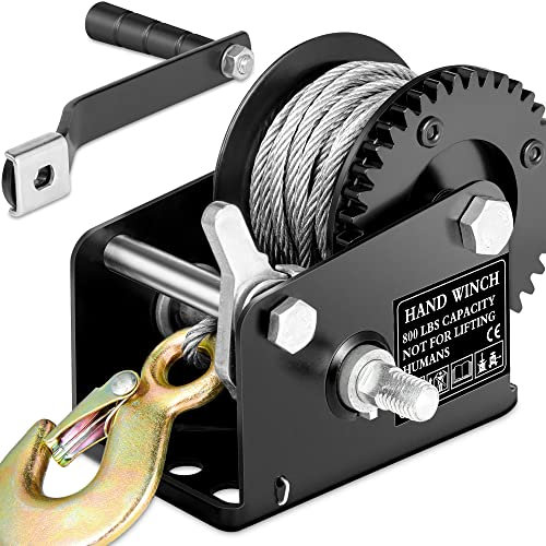 Bravex Boat Trailer Winch 800lbs/362kg Portable Hand Crank Winch with 26ft Steel Cable Manual Operated Two Way Ratchet 3.2: 1 Gear Winch for ATV Boat Trailer Marine