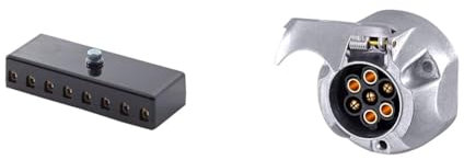 HELLA 8JD 002 290-201 Sicherungsdose - 8-polig - 8A - schwarz - Stecker: Schraubkontakt & 8JB 001 941-001 Steckdose - 12V - 7-polig - Zinnbronze - Metallgehäuse - DIN/ISO: 1724