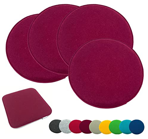 heimtexland ® 4er Pack Sitzkissen Filz Stuhlkissen Bodenkissen Polster Stuhlauflage Indoor Outdoor Kissen rund Typ631 Filzkissen Bordeaux rot 35x35 cm 4 Stück