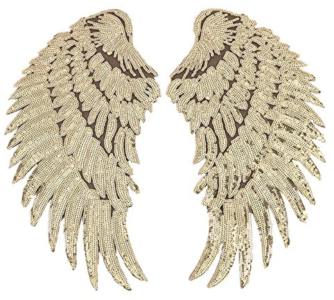 Anawakia Pailletten Stickerei Applikation Engel Flügel Muster für T-Shirt Jeans Kleidung Taschen 1 Paar Aufnäher Bügelbild Aufbügler Bügeleisen auf Patches (Gold,L 34.5 * 16cm)