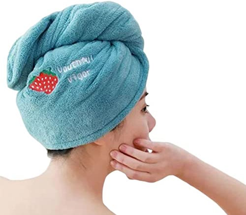 Bearhome Freietaube Schnell trocknendes Handtuch, Haarturban schnelltrocknend, mikrofaser Handtuch Haare.haarhandtuch mit knopf, saugstark, Stabiler Halt Hellblau