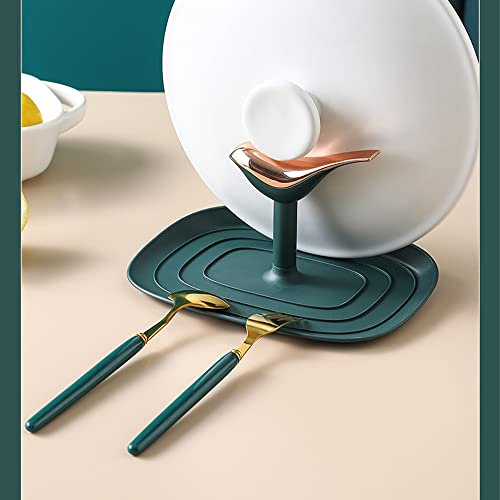 STARRY G Kitchen Utensils Rest with Lid Holder, Cooking Spoon Rest with Drip Pan, Heat-Resistant Pot Lid Holder Stand, Countertop Organiser Rack for Cooking Tools, Glossy Bird Flatware Tray Shelf -DG