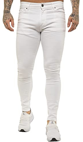 989Zé ENZO Mens Super Skinny Sim Fit Stretch Jeans Denim Pants EZ326 All Waist Sizes UK WHT 38 Short