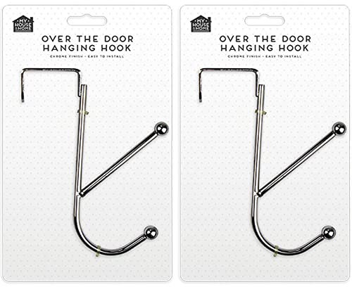 NTI 2X Over The Door Strong Hooks Coat Jacket Trouser Robe Towel Clothes Bags Single Heavy Duty Chrome Hangers Rail Rack Wardrobe Space Saver Home & Office Double Hook Storage Solutions UK Free P&P