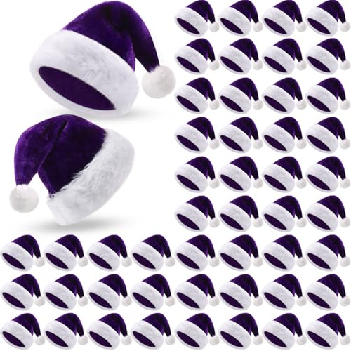 Vicenpal Weihnachtsmütze, Plüsch, Samt, Partyhut für Männer und Frauen, Weihnachtsfeier, Dekoration und Zubehör, 50 Stück (lila)