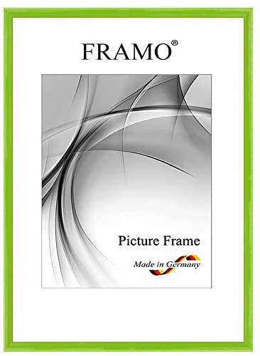 FRAMO Holz Bilderrahmen Schmal 59,4 x 84,1 cm (DIN A1) aus Massivholz | Hell-Grün Hochglanz | Farbe/Größe wählbar | Rahmen für Poster | Puzzle | Foto collage N°120