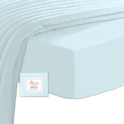 Pizuna 400 Fadenzahl Baumwoll-Spannbetttuch 170x200-180x200cm Baby blau,100% Langstapelige Baumwolle Spannbetttuch,Weiche Mako Satin-Webart passt bis 40cm Matratzenhöhe (100% Baumwolle Bettlaken)