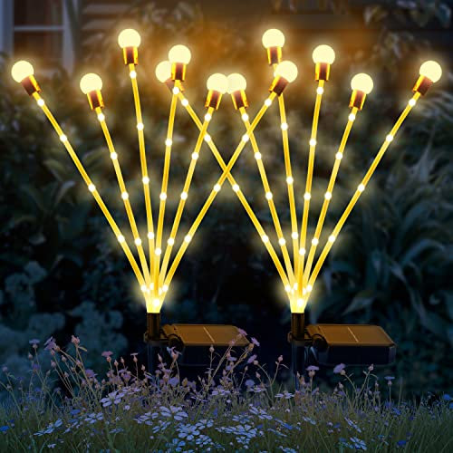 Howeifull 2 Stück 6 LED Solar Glühwürmchen Gartenlichter 6 Modi Solarlampen für Außen Garten Yard Patio Deco