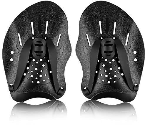 Hand Paddles, 1 Paar Handpaddel zum Schwimmen, Schwimmpaddel mit verstellbaren Riemen, Krafttrainingshilfe, Pool-Übungsgeräte, Schwimmtraining Zubehör Arm Schwimmhäute for Kinder, Unisex (schwarz)