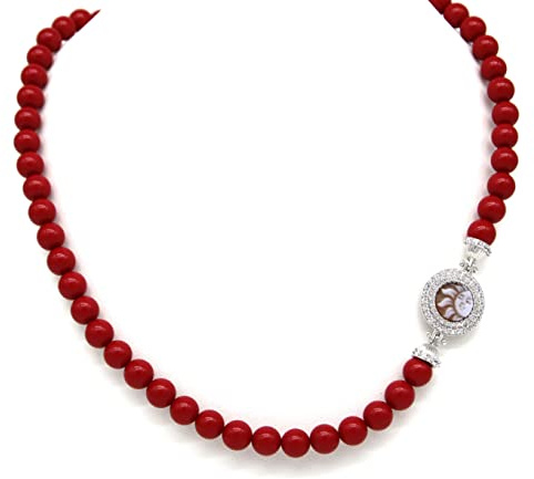 NADIR Collana Donna Pasta di Corallo Rosso, Centrale in Argento 925 45cm
