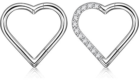 Longbeauty G23 Titan 16G Klicker Herzform Piercing Ring Segmentring Ohrpiercing Daith Helix Tragus Knorpel Ohrringe, Silber, 8MM, 2 Pcs