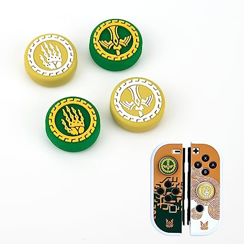 DLseego Capuchon de Poignée de Pouce Compatible avec Switch Lite/Switch OLED Joy Con,Cool Élément Couvre-Boutons de la Switch,4PCS Capuchons en Silicone pour Joystick,Épée Jaune-Vert