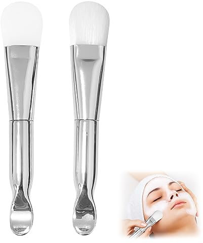 2PCS 2 in 1 Gesichtsmaske Pinsel, Silikon Weiche Maskenpinsel Set, Gesichtsmaskenbürsten mit Schaufel für Gesichtsmaskenschlamm, Augenmaske, Grundierung, Serum oder DIY (Silber)