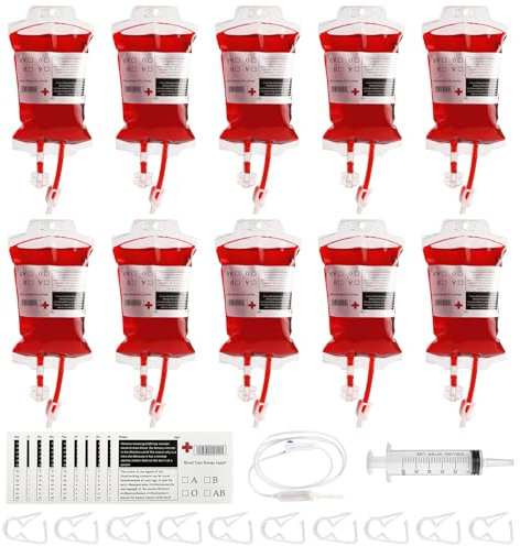 GothicBride Halloween Trinkgefäß zum Befüllen 10 Stück 350cc Blutbeutel Befüllen Getränkebehälter Wiederverwendbare Halloween Deko für Cosplay Kostüm Requisit Party