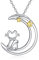 REDSUN Mond Katze Halskette 925 Sterling Silber Mondsichel Halskette Schmuck Stern und Mond Halskette Tier Halskette Schmuck Geschenke für Frauen Mädchen Katzenliebhaber
