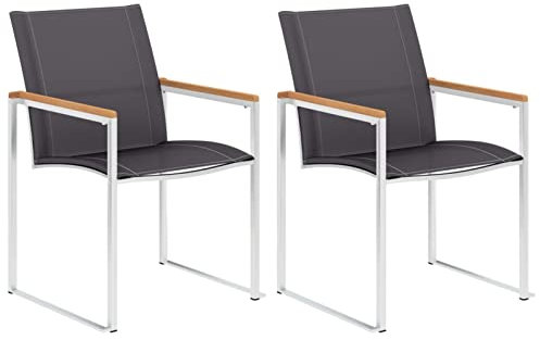 BaraSh Gartenstühle 2 STK. Textilene and Edelstahl Grau StüHle Aus Holz Und Metall