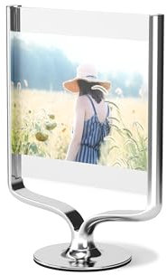 Umbra Wishbone Bilderrahmen für Fotogrößen 10 x 15 und 13 x 18 cm, beidseitiger Tischbilderrahmen für Bilder im Hoch- oder Querformat, Chrom
