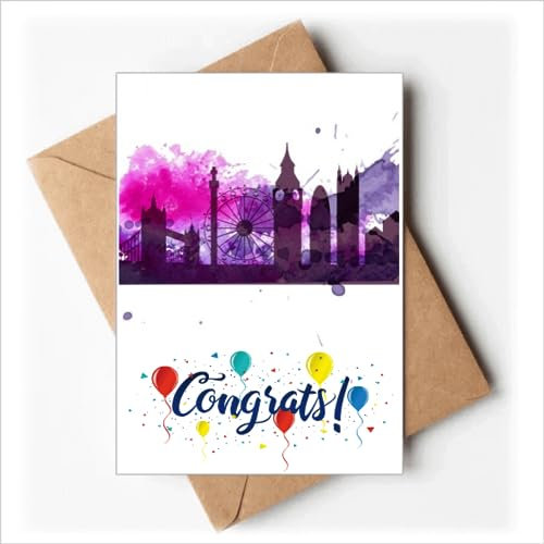 Biglietti di auguri per matrimonio con buste, motivo: Londra, Regno Unito, Inghilterra, Londra, viola