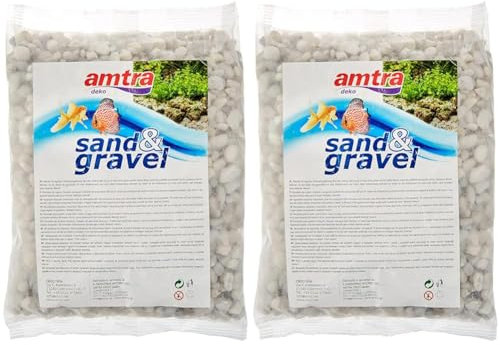 Amtra Gravel - Natural Aquarium Gravel, Decorative Soil, Coarse White Grains Size 4-8mm, Size 1kg, Packaging May Vary (Pack of 2)