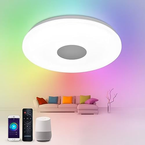 JDONG Smart LED Deckenleuchte kompatibel mit APP-Steuerung Ø30CM 24W Deckenlampe Dimmbar mit Fernbedienung und APP-Steuerung 3000K-6500K RGB Farbwechsel Einstellbar Lampe für Wohnzimmer Schlafzimmer