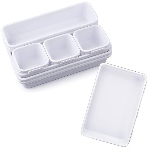 cnejucw 8 PCS Clear Plastic Drawer Organizers Set, 3-Size Versatile Bathroom and Vanity Drawer Organizer Trays, Storage Bins for Makeup, Bedroom, Kitchen Gadgets Utensils and Office (GREY)