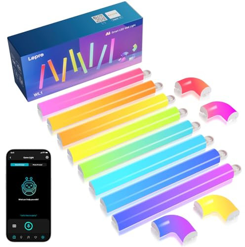 Lepro WL1 AI Smart Luci da Parete,Luci Natale Interno,Sync Music e RGBIC DIY per Led Gaming Room,Funziona con Alexa/Google Assistant,Assistente di Progettazione Illuminotecnica AI,8 Pezzi e 4 Angoli