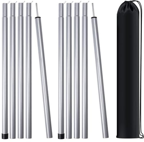 MI CASA Zeltplanenstangen 2er Set, Universal Teleskop Verstellbar Aluminium Camping Vorzeltstangen Zeltzubehör für Kopffreiheit Baldachin Veranda Sonnenschutz Segel, Grau