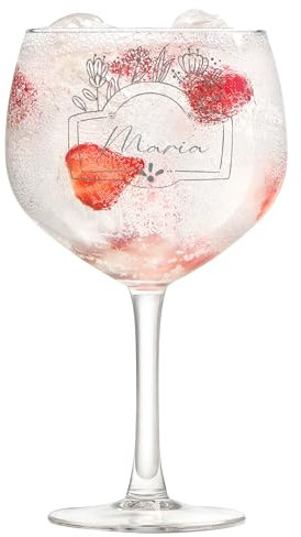 Gin Cocktail Glas mit Gravur Blumendekor und Name Wunschname personalisiert Geschenkset Flasche Gläser Cocktailgläser verschiedene Motive Geschenk