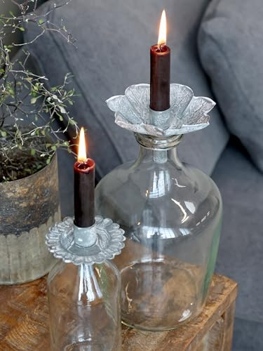 Generic Metal Flower Shaped Candlestick Holder for Bottles, Bottle Top Candlestick Holder, Zinc Grey Metal Flower Candlestick for Taper Candles, Candlestick Bottle Topper