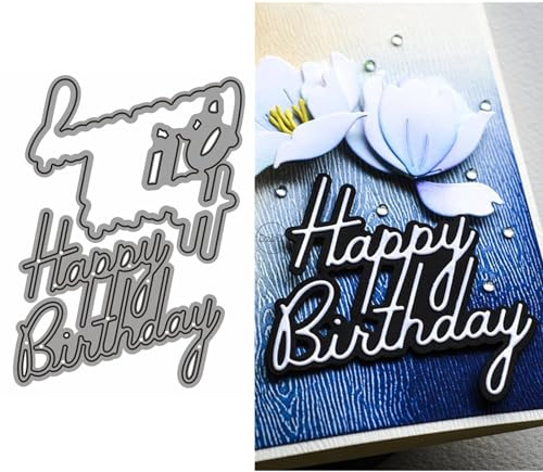 DzIxY Englische Wörter Happy Birthday Metall-Stanzformen für Kartenherstellung, Prägepapier, Stanzform-Set, Scrapbook-Schablonen, Zubehör, Maschinenvorlagen